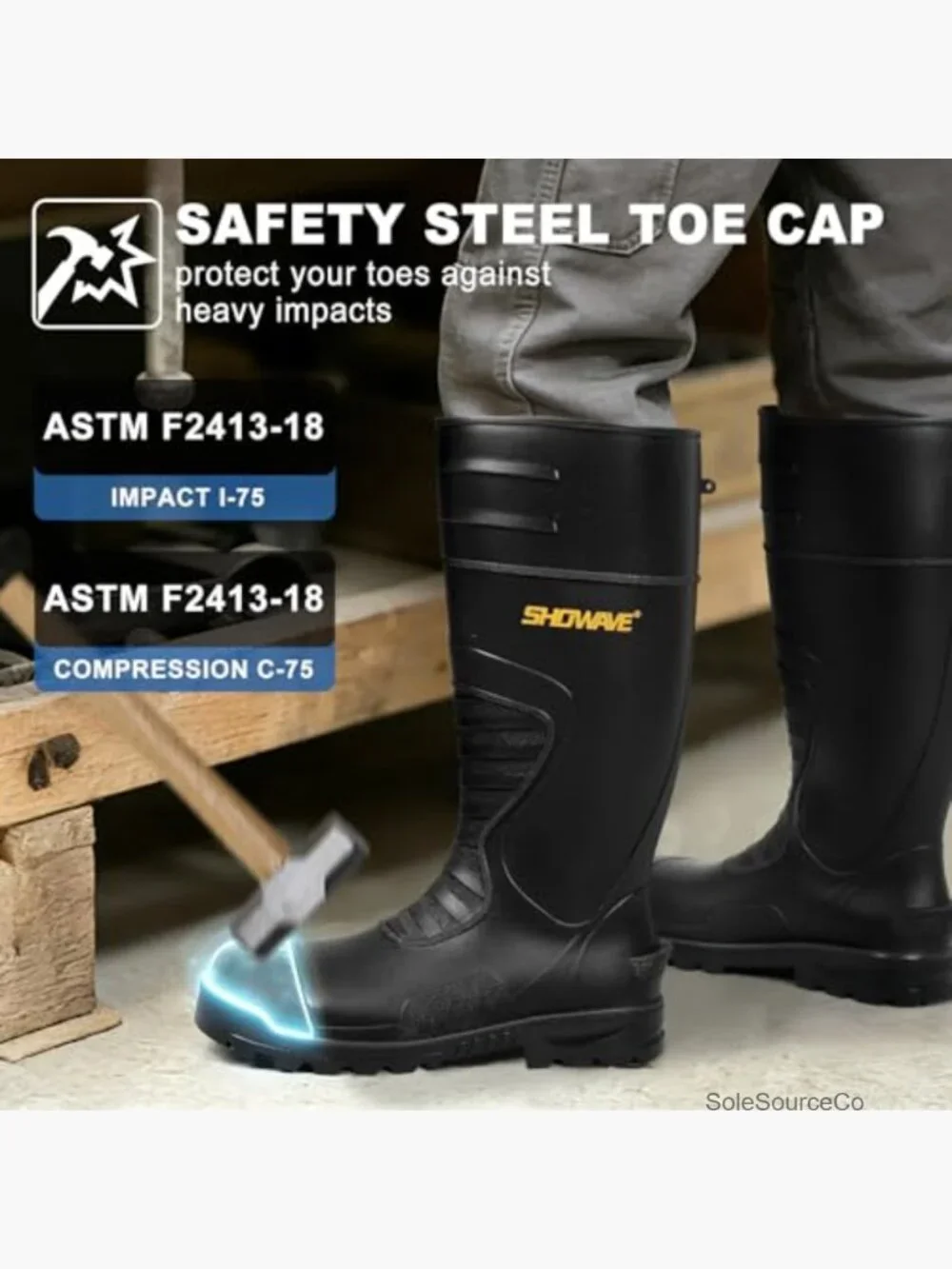Steel Toe Rubber Work Boots Kevlar Sole Puncture Proof Rain Boot Slip Resistant
